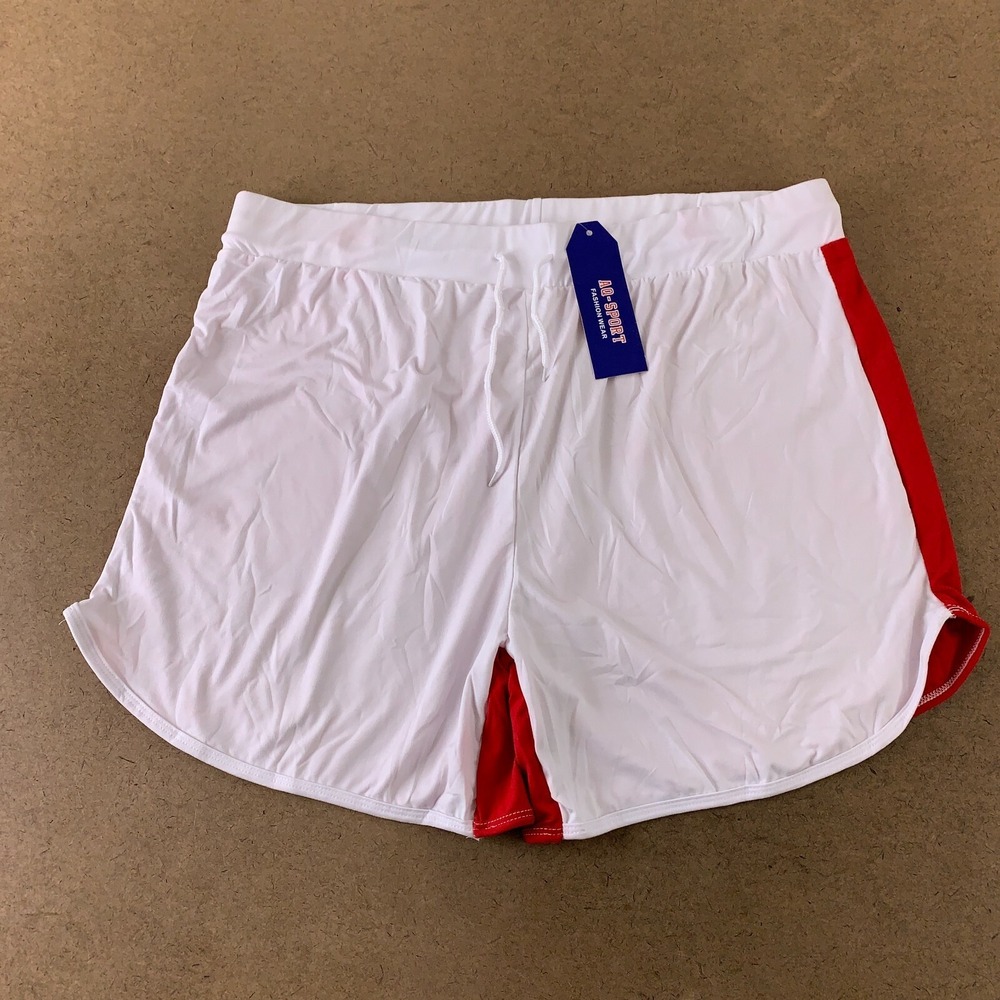 AQ Sport Juniors Size 3X White Red Drawstring 5" Inseam Athletic Shorts NWT
